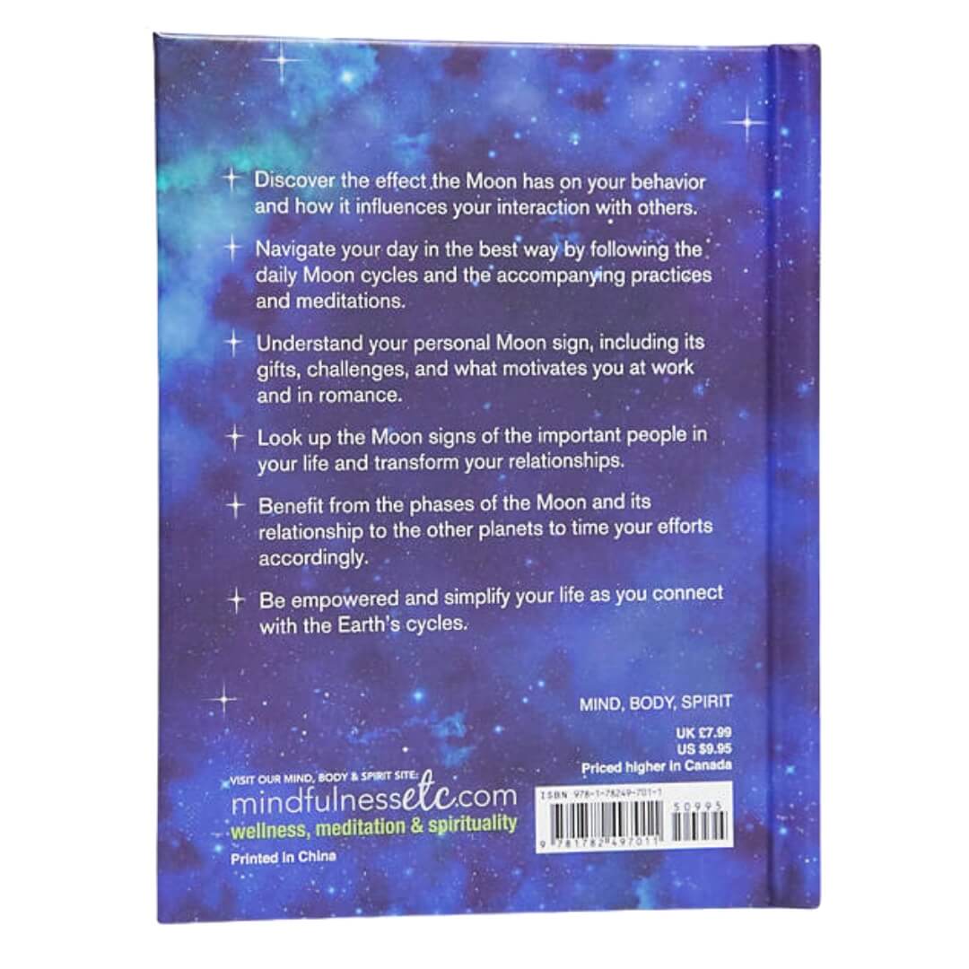 The back design of the Be Your Own Moon Astrologer Book by Heather Roan Robbins, which includes a summary.